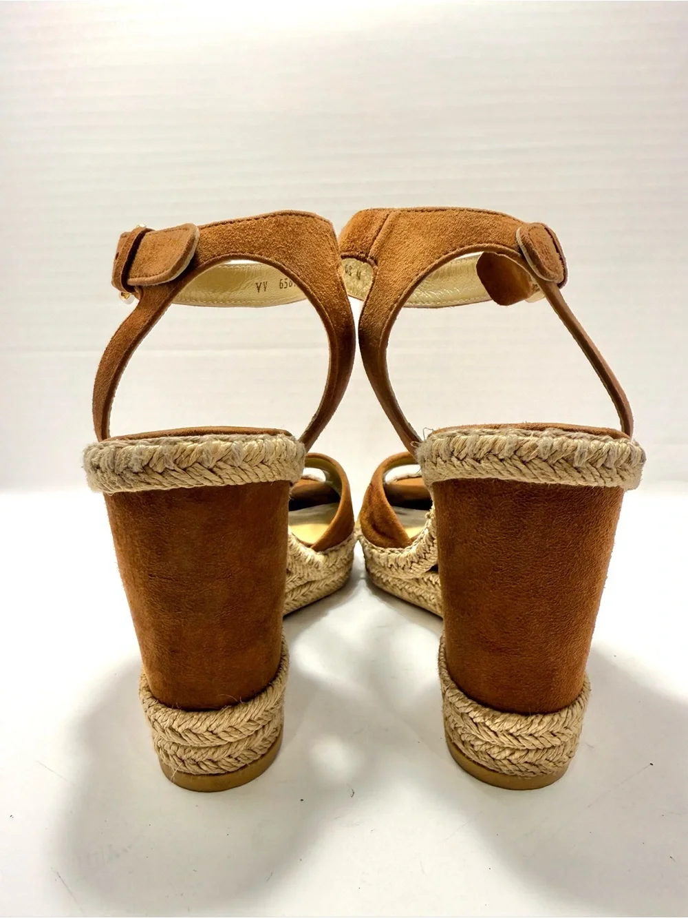 Stuart Weitzman Cognac Suede Espadrille Wedge Sandals Women’s Size 6.5
